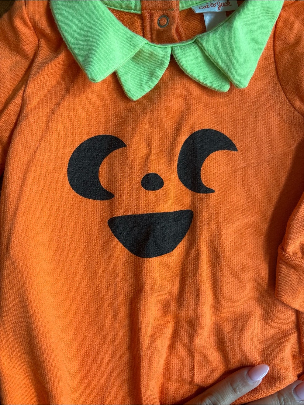 Cat & Jack Orange Pumpkin Face Costume with Green Collar